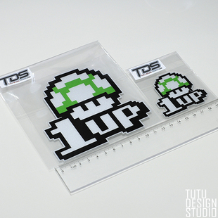 TUTU圖圖車貼1UP 超级玛丽 像素蘑菇 汽车改装贴纸 个性反光贴