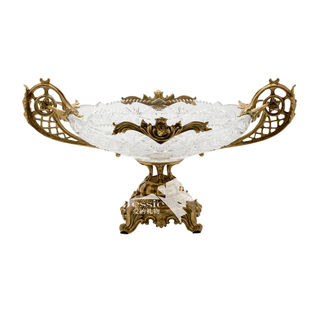 狮落皇庭 高端精品施华洛水晶做旧铜艺术雕刻正品 水晶果盘