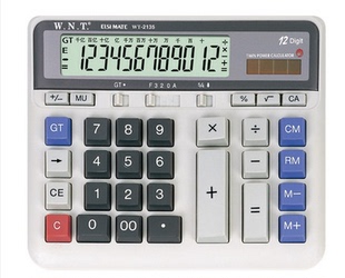 W.N.T万能通WT-2135太阳能双电源按键12位数计算器会计专用计算机