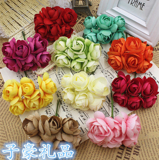 6朵diy花环仿真玫瑰娟花婚朵庆胸花喜帖喜糖盒装饰手捧花材料