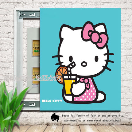 竖款hello kitty卡通动漫电表箱装饰画推拉式带滑道配电箱遮挡画