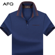 AFQ của nam giới kinh doanh trung niên mercerized bông ve áo ngắn tay t-shirt để tăng chất béo lỏng rắn màu nửa tay polo áo sơ mi