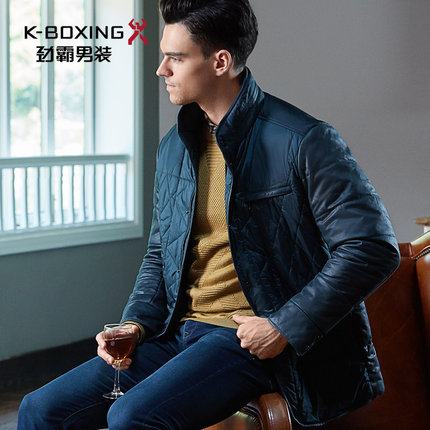 劲霸男士立领纯色单排扣茄克棉服商务休闲男装棉服外套