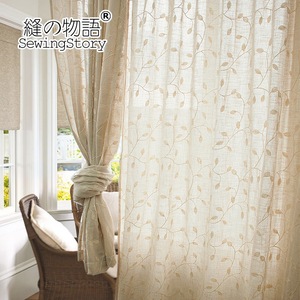 缝物语粗麻立体绣花美式乡村田园环保自然客厅卧室飘窗窗帘定制