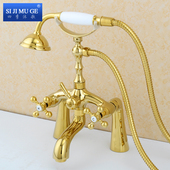 金色铜仿古缸边坐式 贵妃浴缸淋浴龙头下出水可旋转复古 龙头欧式