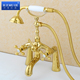 金色铜仿古缸边坐式 贵妃浴缸淋浴龙头下出水可旋转复古 龙头欧式