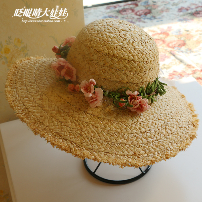 遮阳帽拉菲草花环沙滩海边大檐帽