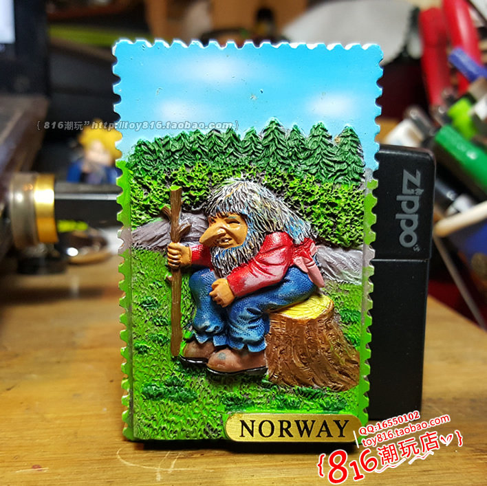 挪威Norway山妖邮票造型冰箱贴磁铁