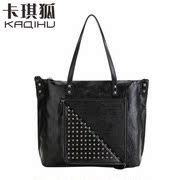 Kaqi foxes new for fall/winter leisure cowhide leather bag handbag shoulder bag large handbag individuality rivet tide