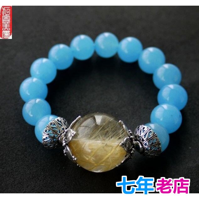 促销天然海蓝宝蓝水晶玉髓配浓密发晶手链手串男女项链女时尚配饰