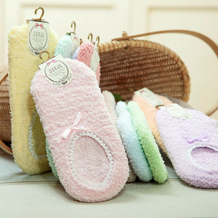 春秋月子袜冬季 日系地板棉袜子 珊瑚绒女士保暖加厚纯色睡眠船袜