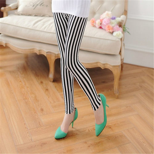 薄款外穿竖条纹打底紧身裤