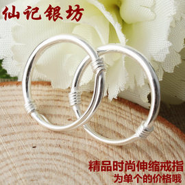 S990纯银戒指女 情侣银饰品 关节尾戒指环女伸缩推拉圆条足银戒指
