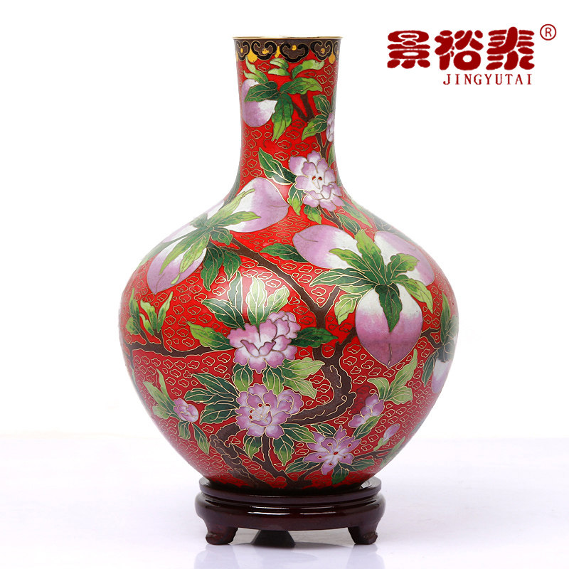 景泰蓝大寿桃花瓶铜胎珐琅家居摆件工艺品送领导老人长辈生日礼物