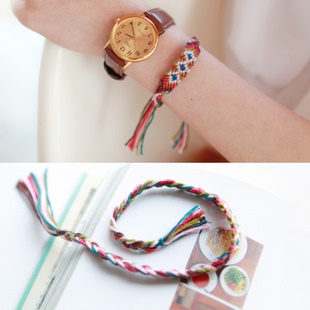 多彩民族风手工编织打底手链 女饰品个性 绝版 现货韩国richbon正品