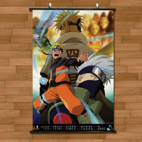 动漫火影忍者四代水门卡卡西漩涡鸣人海报挂轴画有框画墙画壁画