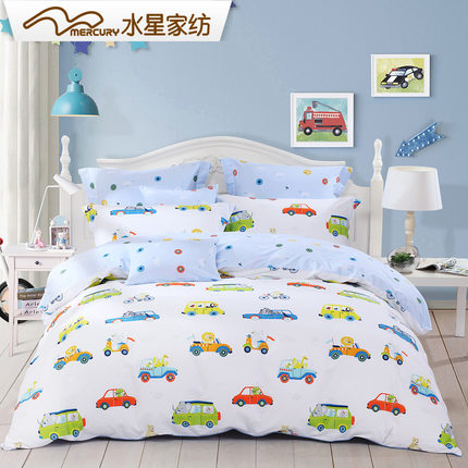 水星家纺 全棉印花三/四件套 汽车俱乐部 被套2017新品