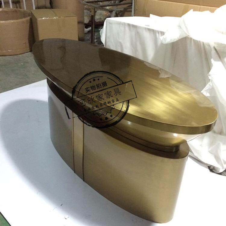 后现代全不锈钢电镀铜色边桌 不锈钢接待台 设计师洽谈桌子定制