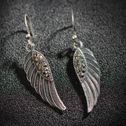 Very Thai S925 silver gemstone earrings long earrings hand-carved Lady feather wings exaggerated Korean version
