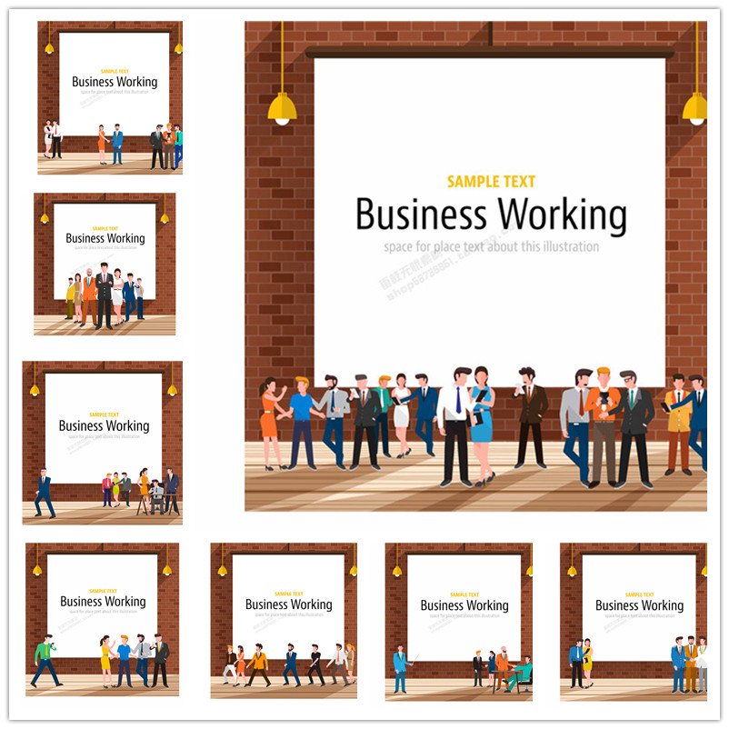 A1129矢量扁平化图标商务金融人士人物聚会交谈合作 AI设计素材