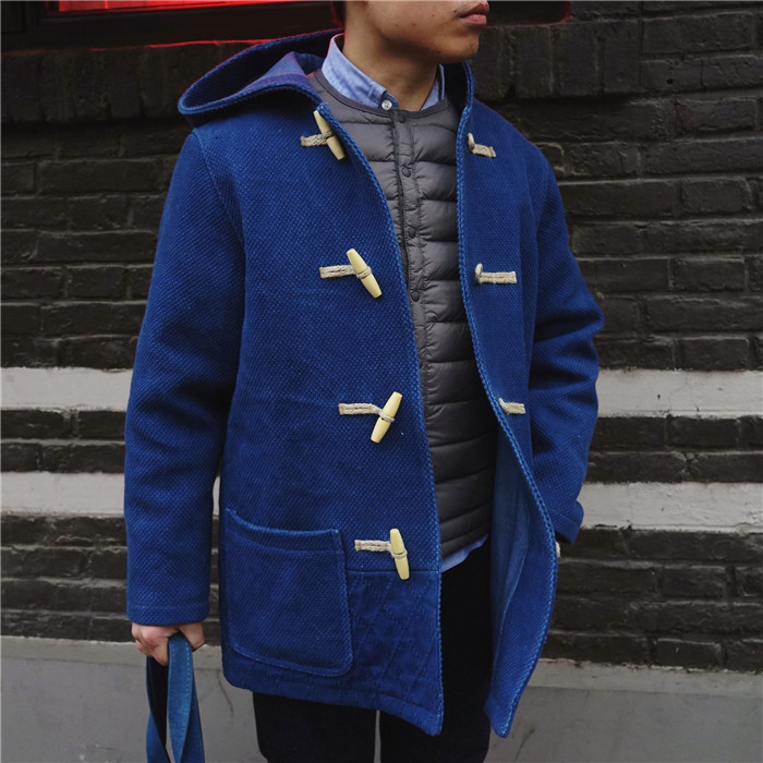 GERMINATION  KENDO DUFFLE COAT剑道indigo蓝染面料木扣连帽大衣在类目 男装, 毛呢大衣中 - 来自Buy2taobao.com提供专业的淘宝代购服务