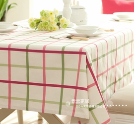 地中海桌布布艺欧式清爽格子餐桌布，茶几布纯棉(布，纯棉)田园风台布椅垫