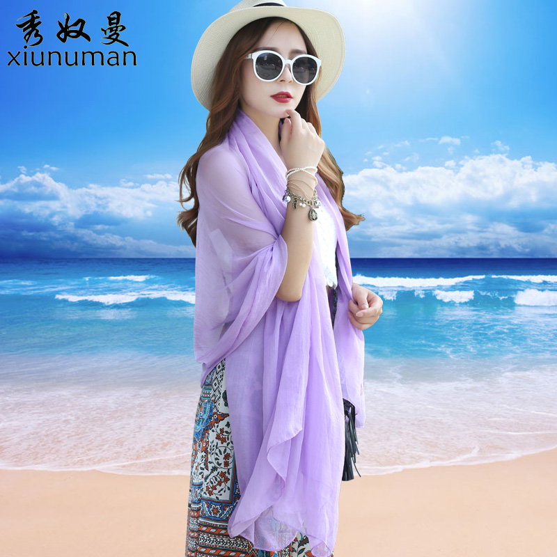 纯色丝巾女春秋长款韩版雪纺围巾超大纱巾海边沙滩巾防晒披肩百搭