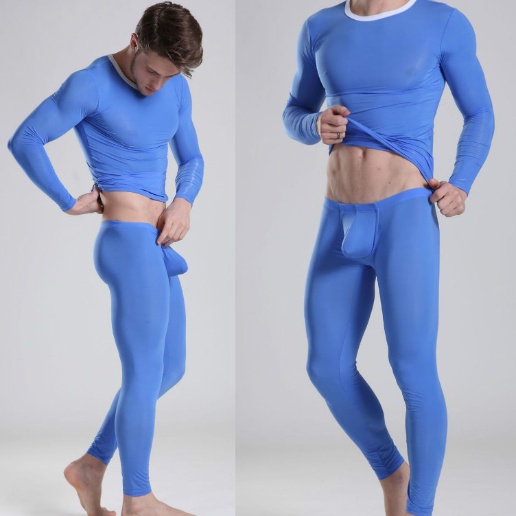 超薄冰丝保暖内衣套装男包邮弹力紧身打底秋衣秋裤丝滑性感家居服