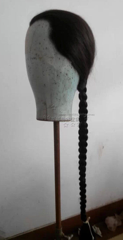 清朝男士马蹄盖假发头套长直发