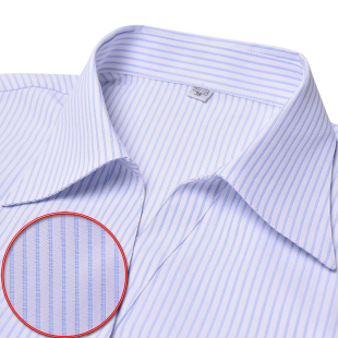 衬衫 春夏V领职业装 女长袖 银行工作服寸衫 衬衣 OL修身 蓝色条纹工装