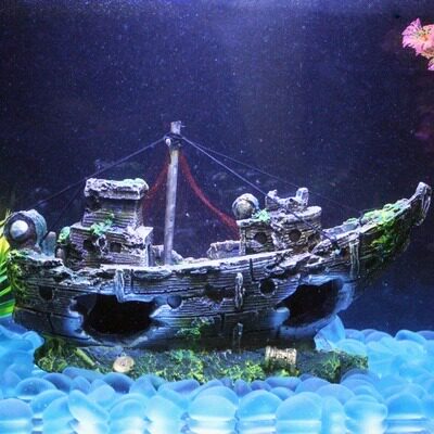 布景鱼缸水族箱造景装饰海底沉船遗迹残骸海盗船躲避屋摆件船破船