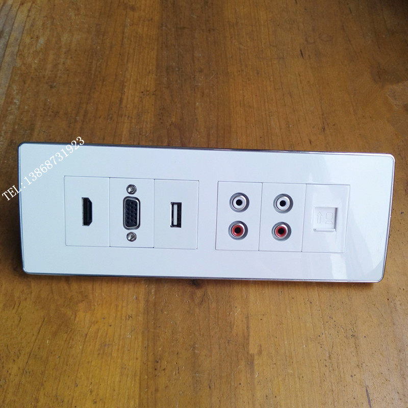 118型VGA直插+HDMI直插+USB直插+网络+双AV音频免焊弱电墙插面板