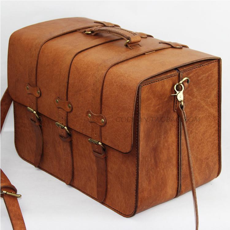 新款纯手工硬牛皮旅行箱超大容量单肩斜跨手提包后备箱整理箱