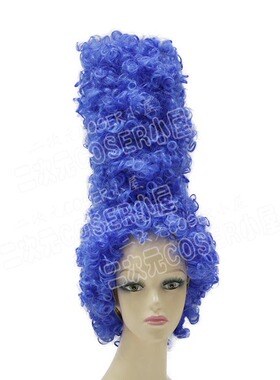 玛姬辛普森 marge bouvier 头顶加高 蓝色小卷cosplay造型假发