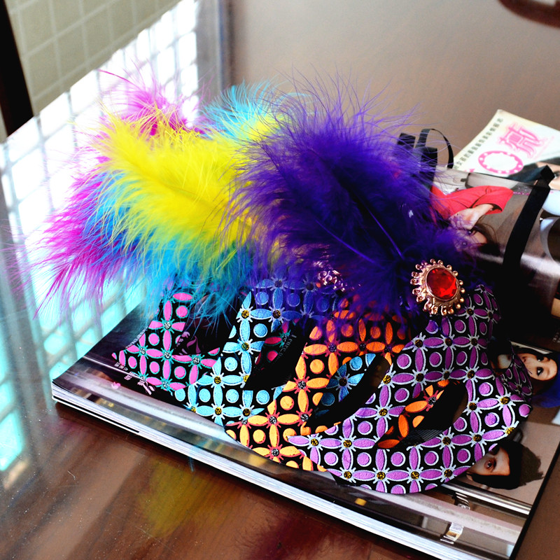 蝴蝶小美女加绒带钻羽毛面具 儿童节聚会化妆舞会威尼斯公主面具