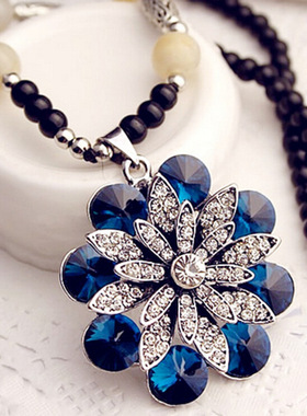 立体花瓣猫眼石长款复古毛衣链