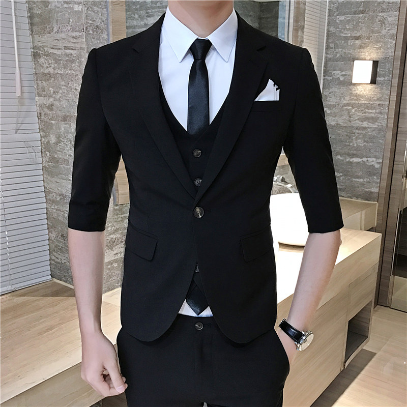夏季薄款韩版七分袖小西装结婚礼服男士修身中袖西服青年发型师潮|ruв категории Мужская одежда, костюм - от Buy2taobao.com для оказания профессиональной услуги покупки агента Taobao
