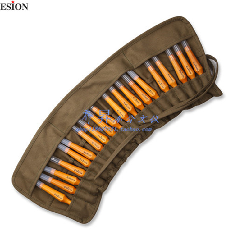Esion刻刀刀帘 高级橡皮章雕刻 木刻刀  版画刻刀 收纳袋20装刀帘