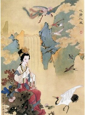 任率英工笔人物画 吹箫引凤 古装仕女图 家居招贴装饰画