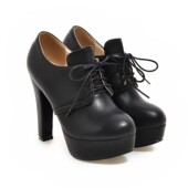 系带粗跟单鞋 大码 深口高跟鞋 超高跟单鞋 49码 韩版