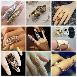 欧美夜店夸张个性可弯曲关节戒指 时尚朋克金属指环舞台道具配饰