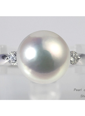 日本代购10分钻石9-9.5mm akoya海水珍珠女戒指18K白金黄金玫瑰金