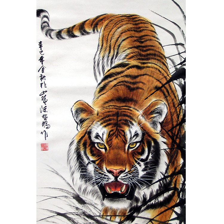 下山虎图 老虎猛虎图海报  凶猛镇宅老虎图 玄关门书房装饰画定做