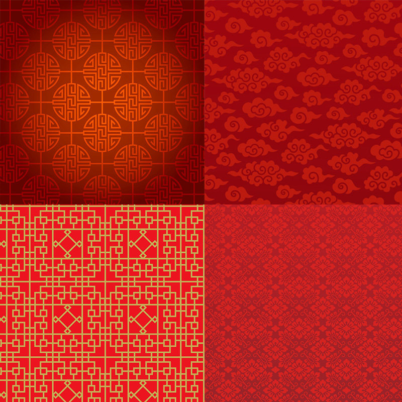 中国传统新年节庆红螺旋鱼鳞纹福寿祥云底纹背景eps矢量设计素材