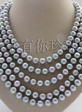 今生有你毛衣链258cm天然10MM正圆灰色珍珠项链新款礼物女包邮