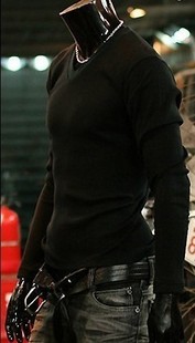 韩版男士黑色紧身V领长袖T恤百搭纯色低领单衣纯棉男款长袖打底衫