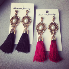 Shanzai courtly Baroque wind long tassel earrings women''s earrings non-pierced ear clip earrings ear jewelry