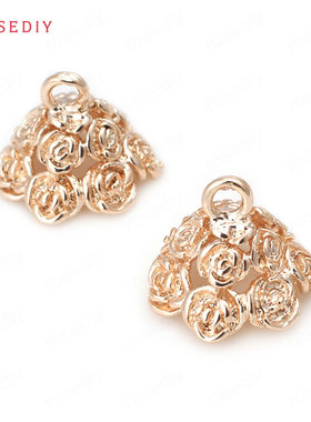 Diy饰品手工材料 铜镀真金 耳环配件玫瑰花 半孔珠帽挂珠托 30818