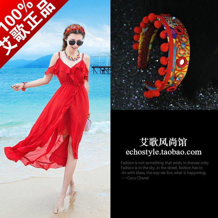 杜家走秀度假款手织镜面流苏小球提花发箍头箍D家风女童小童饰品