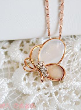 玫瑰金贝壳蝴蝶水晶防过敏短链